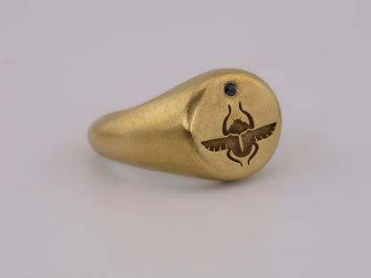 Scarab Beetle Signet Ring with Sapphire - 22k Gold Vermeil