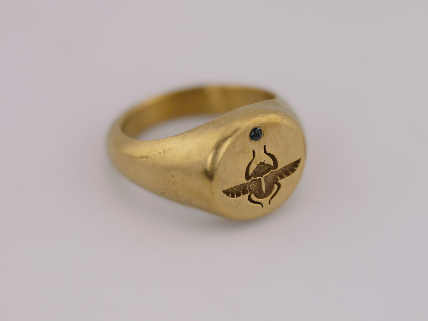 Scarab Beetle Signet Ring with Sapphire - 22k Gold Vermeil