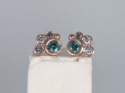 HALLEY Teal Sapphire and Salt & Pepper Diamond Stud Earrings - 9K Gold