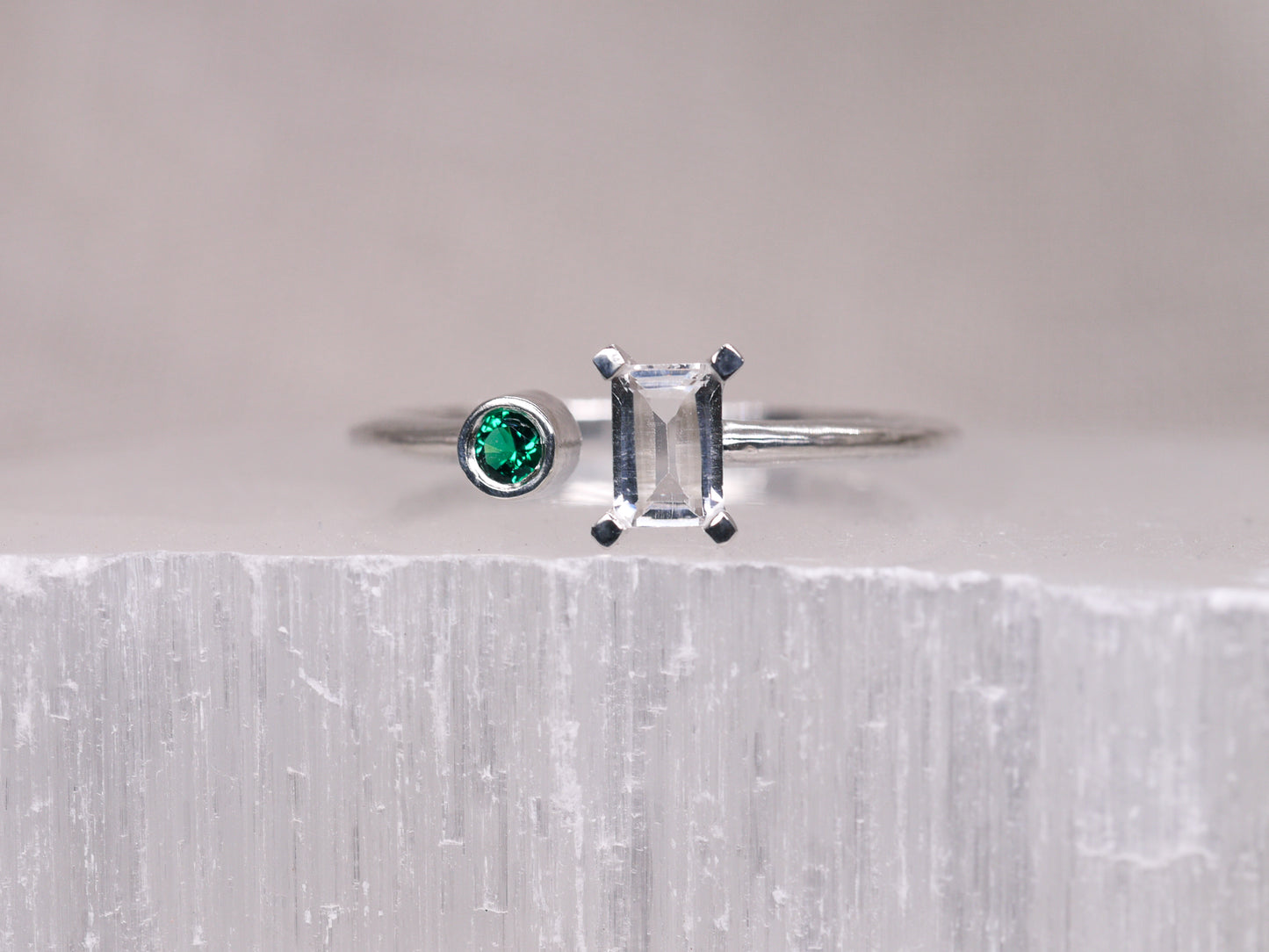ECHO Ring - White Topaz and Emerald