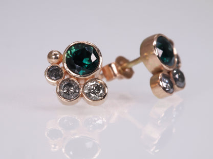 HALLEY Teal Sapphire and Salt & Pepper Diamond Stud Earrings - 9K Gold