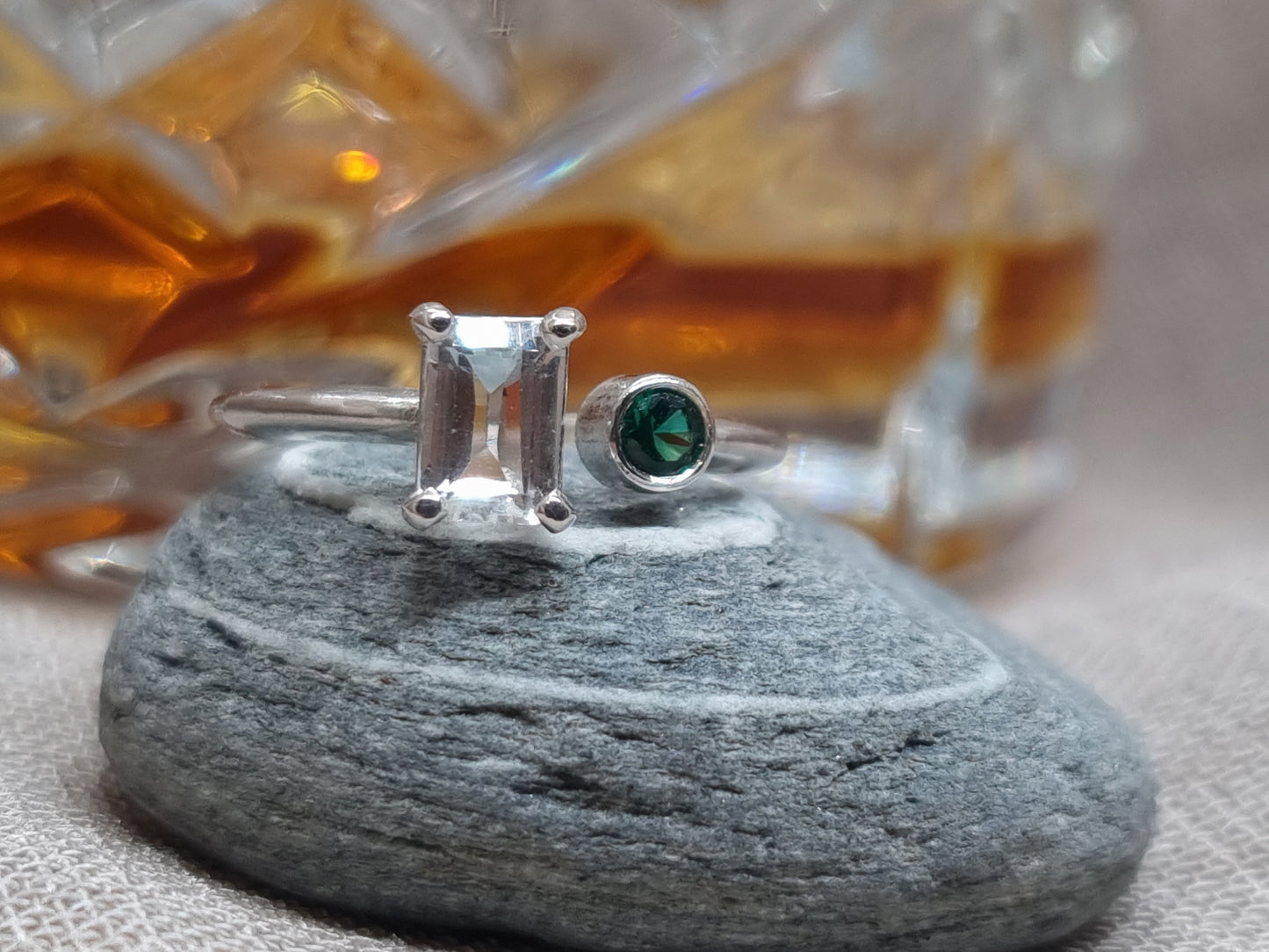 ECHO Ring - White Topaz and Emerald