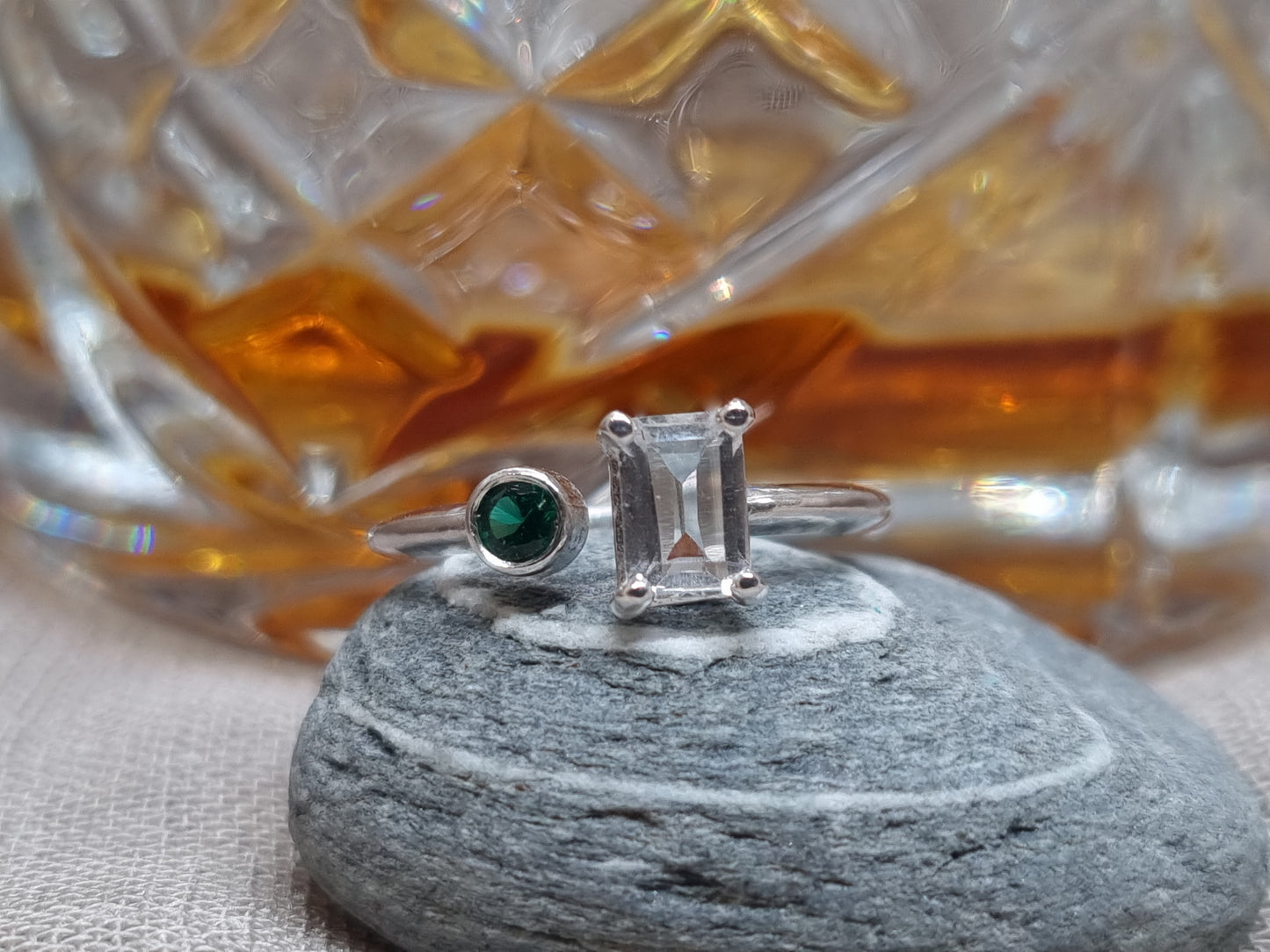 ECHO Ring - White Topaz and Emerald